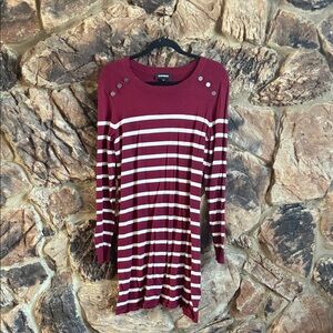 Express Maroon and White Striped Sweater Dress